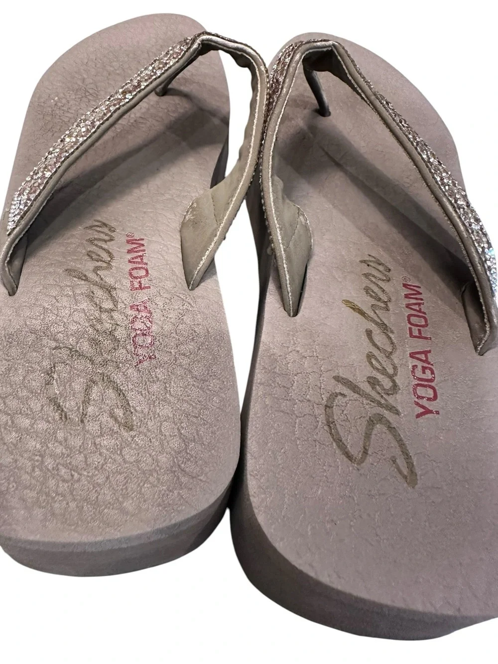 Skechers Women's Cali Vinyasa Wedge Flip Flops Sandals Shoes Tan Size 8.5
